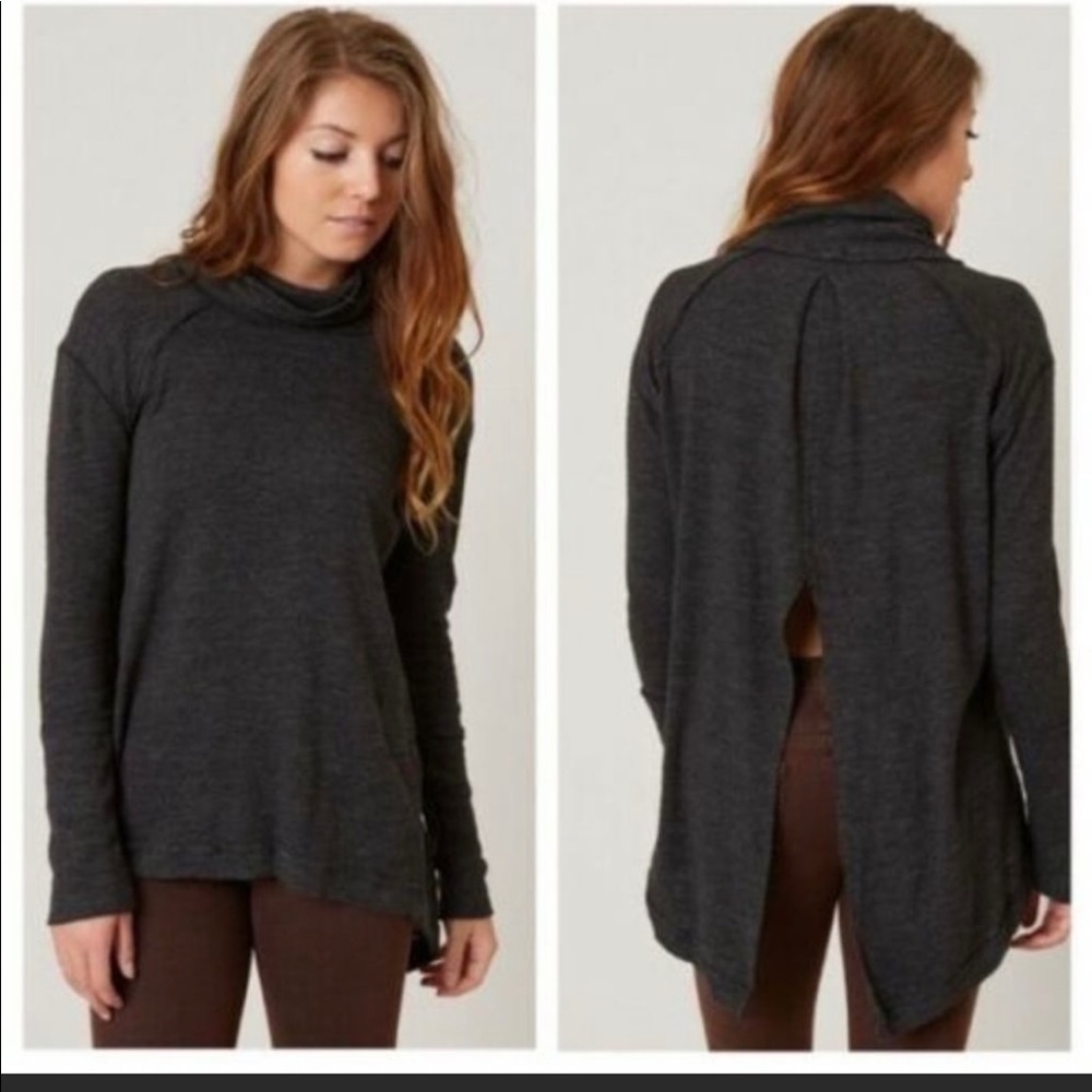 We The Free split back turtleneck tunic in slate gray size XS